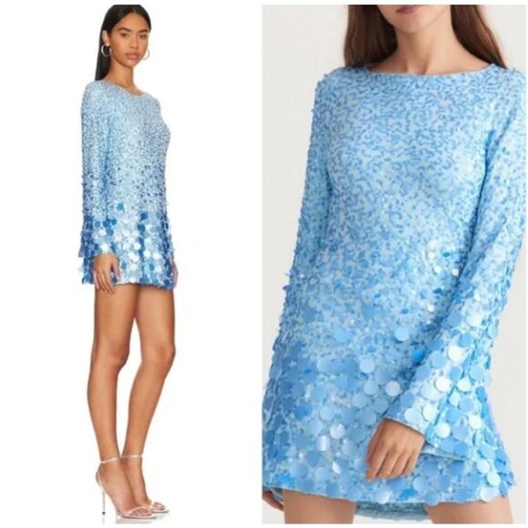 LOVESHACKFANCY Lightning Sequin Mini Dress Misty Blue Sz S $695 {U19} - Picture 2 of 7